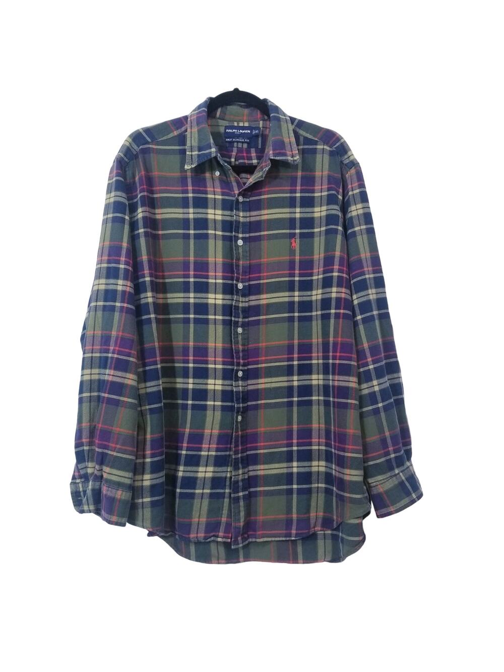 Ralph Lauren Golf Plaid Collared Button Front Shirt Long Sleeves